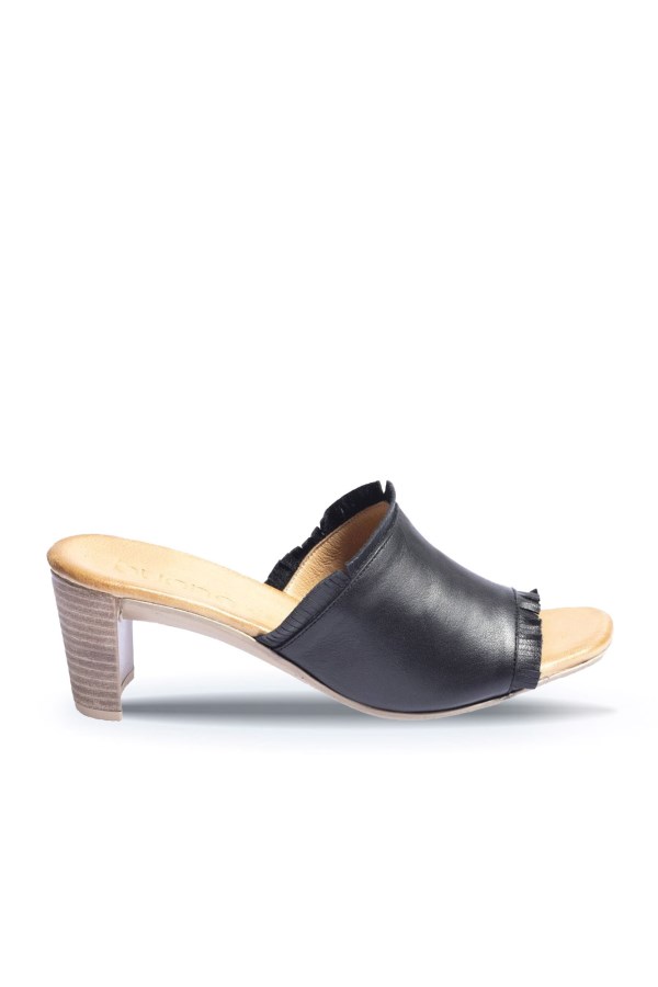 BLACK HIGH HEEL SLIPPERS WOMEN