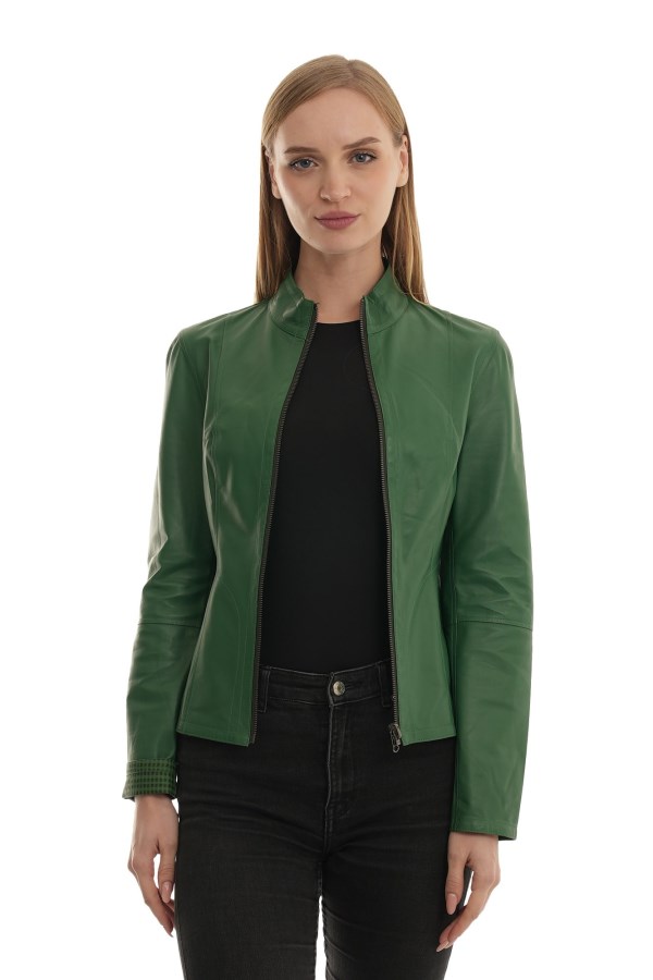 GREEN PTK LEATHER JACKETS WOMEN