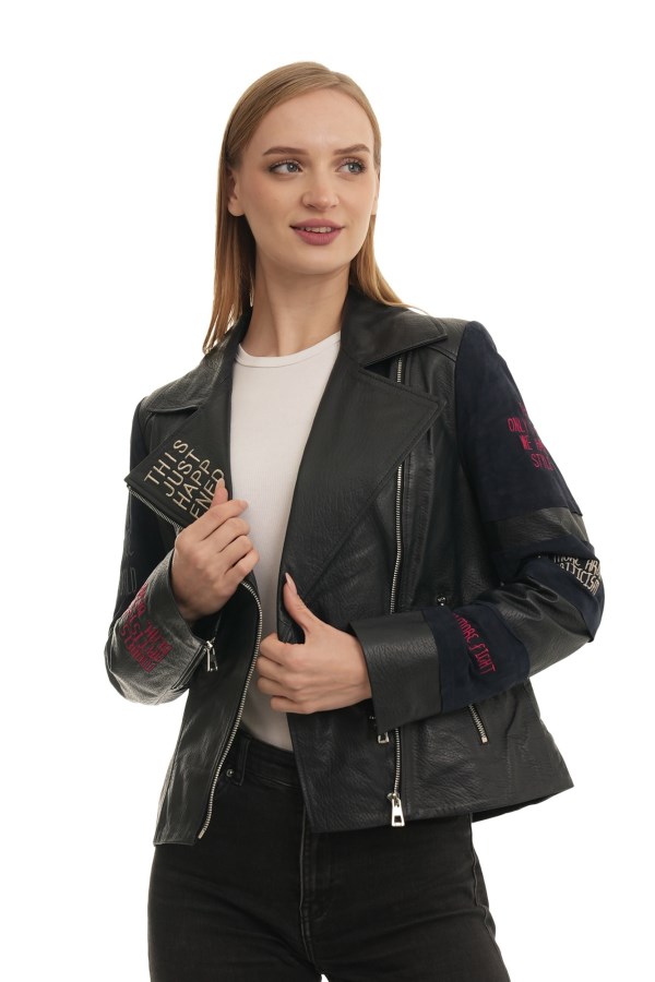 NAVY LEATHER JACKETS WOMEN