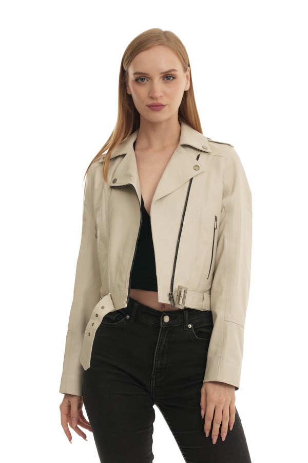 BEIGE LEATHER JACKETS WOMEN