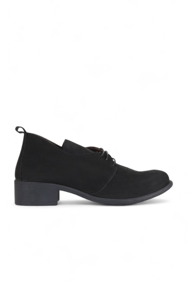 BLACK NUBUCK LOW HEEL WOMEN