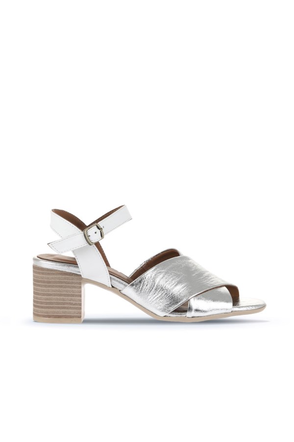 PLATA - SILVER MID HEEL SANDALS WOMEN