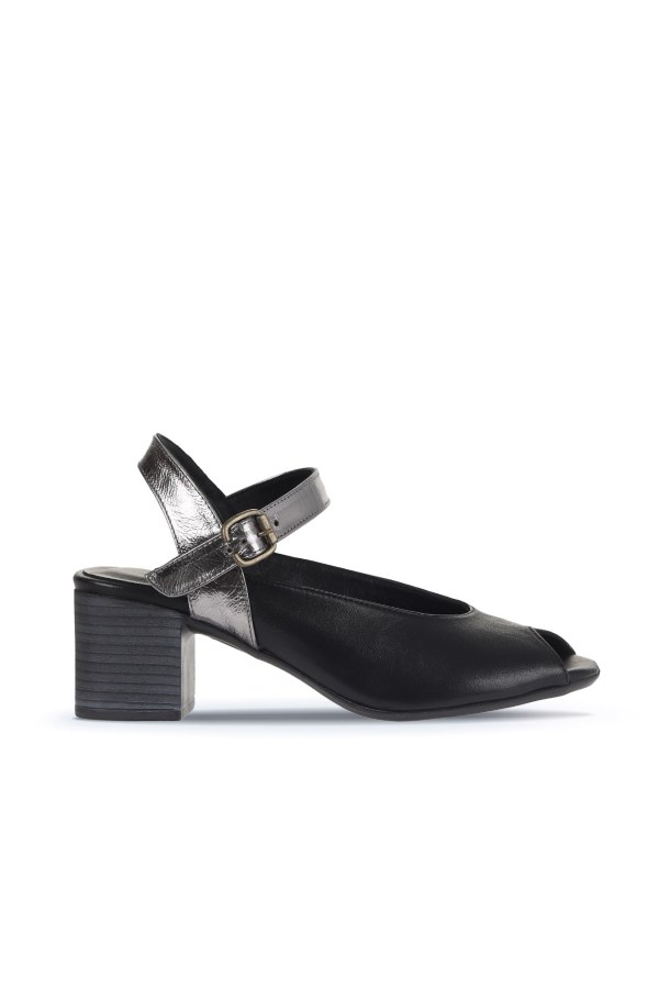 BLACK MID HEEL SANDALS WOMEN