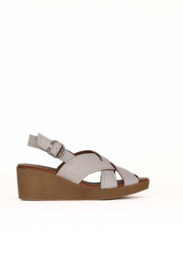 SILVER GREY WEDGE HEEL SANDALS WOMEN