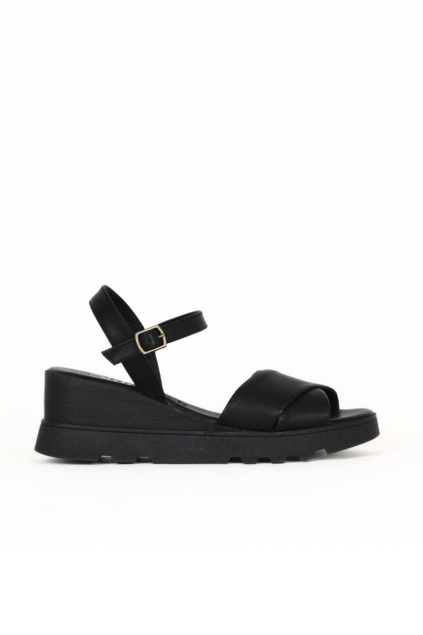 BLACK WEDGE HEEL SANDALS WOMEN